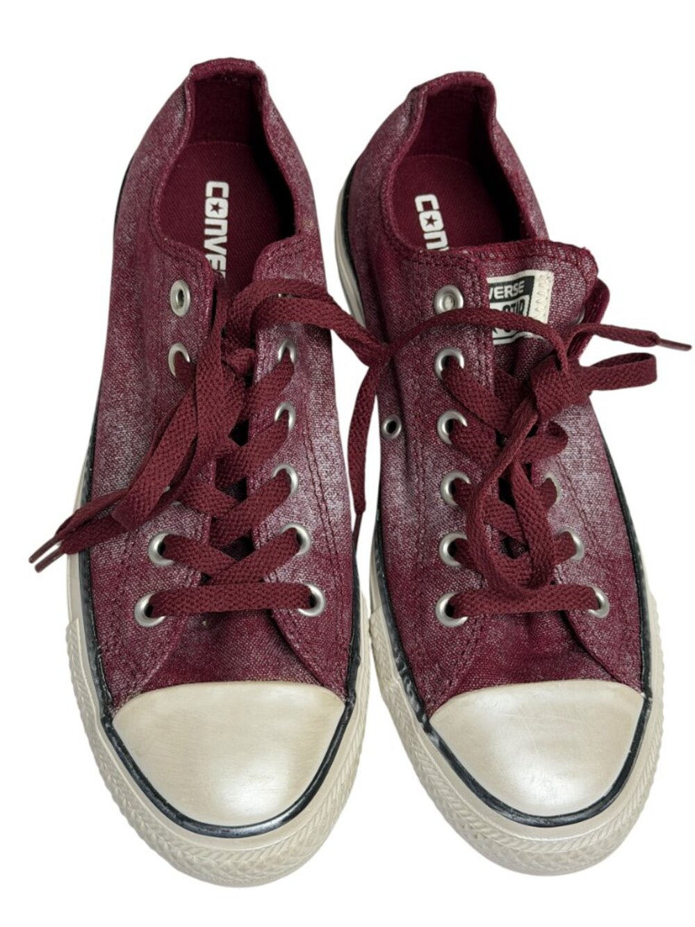 Converse All Star Ox Heart Sneakers Shoes Flats Womens Distressed Red 8